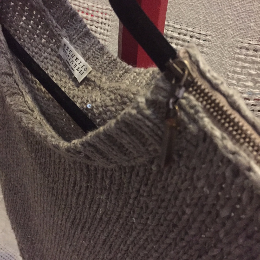 Brunello Cucinelli Sequin Asymm Silk Crop Sweater - Picture 6 of 7